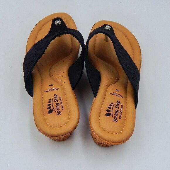 Spring Step Womens Tiffany Black Floral Cutout Leather Thong Sandal Sz 39 (8.5) - Picture 6 of 11